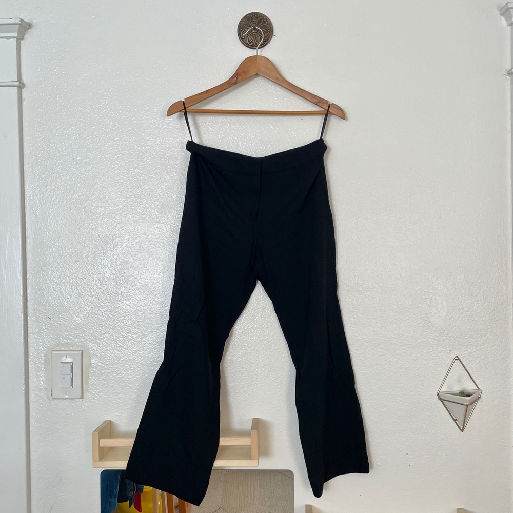 Eileen Fisher Petite Black Wide Leg Italian Fabric Trousers Pants PS